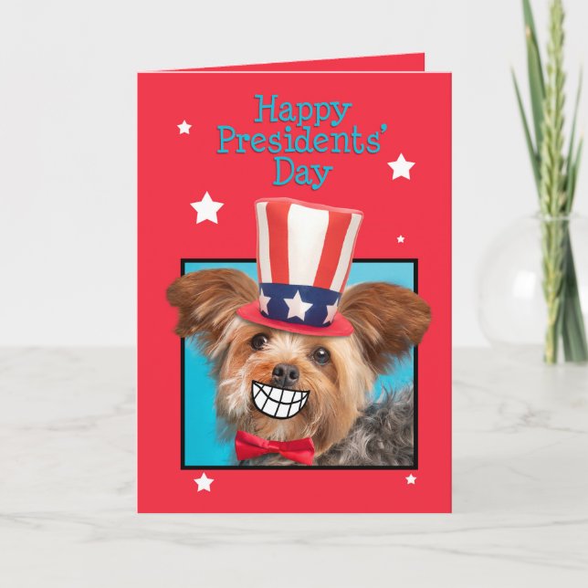 Happy Presidents Day Patriotic Yorkie Dog  Holiday Card (Front)