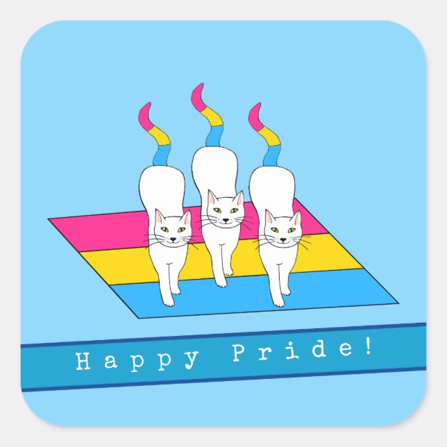 Happy Pride Cats With Pansexual Flag Square Sticker (Front)
