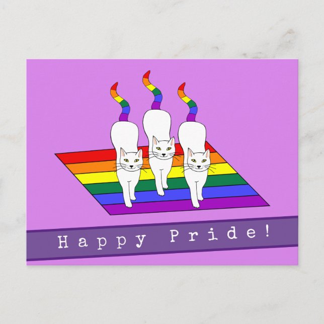 Happy Pride LGBT Cats With Rainbow Flag Postcard (Front)