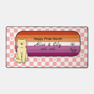 Happy Pride Month Cute Cat Sunset Lesbian Flag Desk Mat
