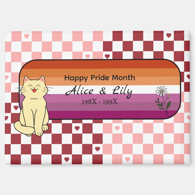 Happy Pride Month Cute Cat Sunset Lesbian Flag Magnet (Front)