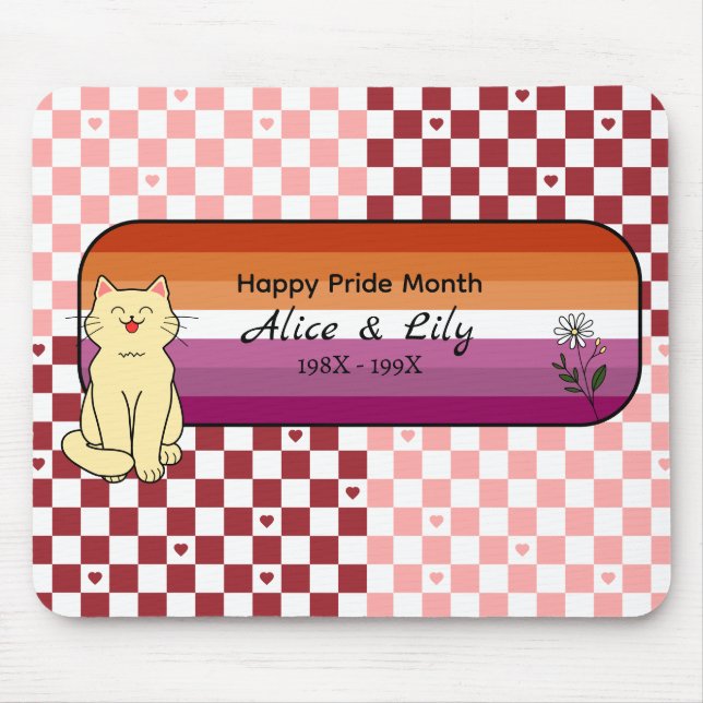 Happy Pride Month Cute Cat Sunset Lesbian Flag Mouse Pad (Front)
