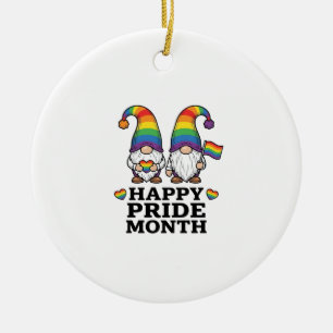 Happy Pride Month Gnome Vintage Rainbow Shirt_1 Ceramic Tree Decoration