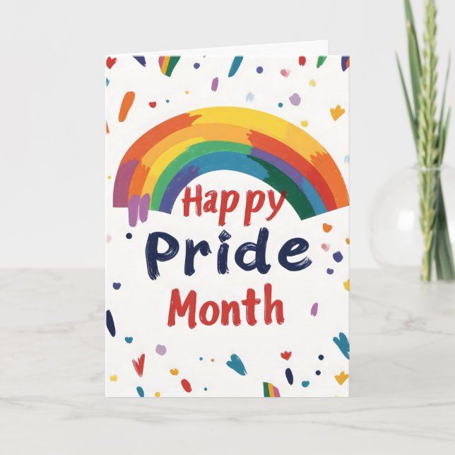 Happy Pride Month Rainbow Colour Holiday Card (Front)