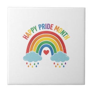 Happy Pride Month Rainbow Vintage Engraving Design Tile