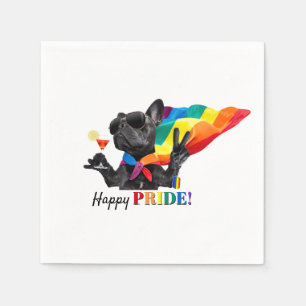 Happy Pride Party Dog in Rainbow Cape Napkin