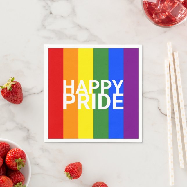 Happy Pride Rainbow Flag Stripes Party Napkin (Insitu)
