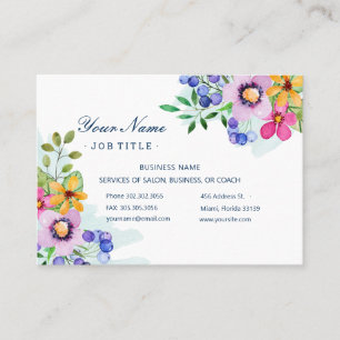 Happy Primary Colours Watercolor Floral 2 Salon Business Card