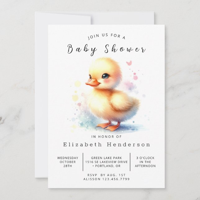 Happy Printable Duck Baby Shower  Invitation (Front)