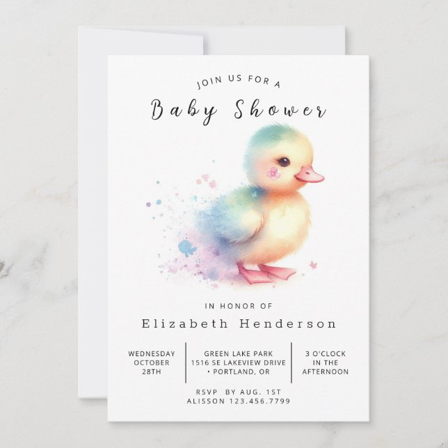 Happy Printable Duck Baby Shower  Invitation (Front)