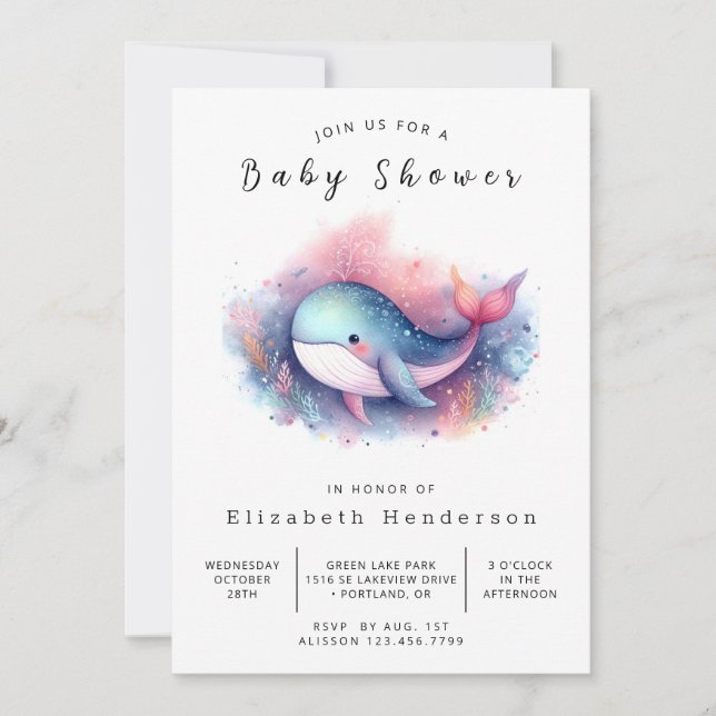 Happy Printable Whale Baby Shower Invitation (Front)