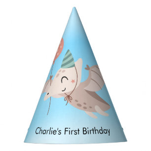 Happy Pterosaur Dinosaur with balloon and Party Hat