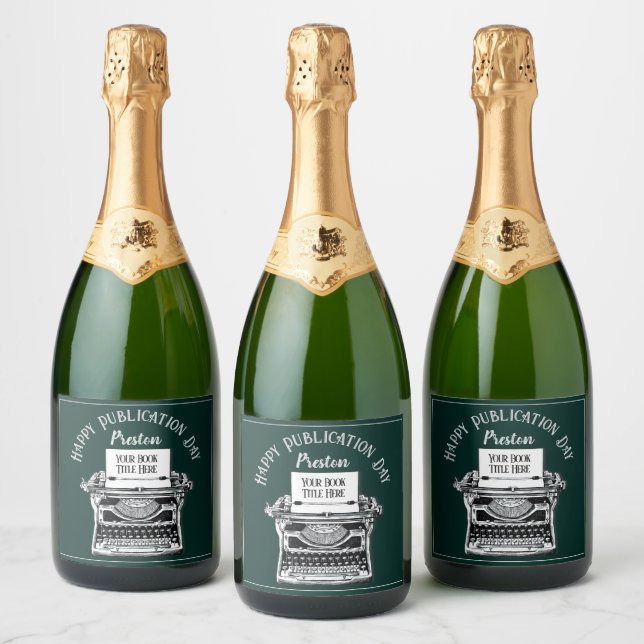 Happy Publication Day Personalised Green Sparkling Wine Label (Bottles)