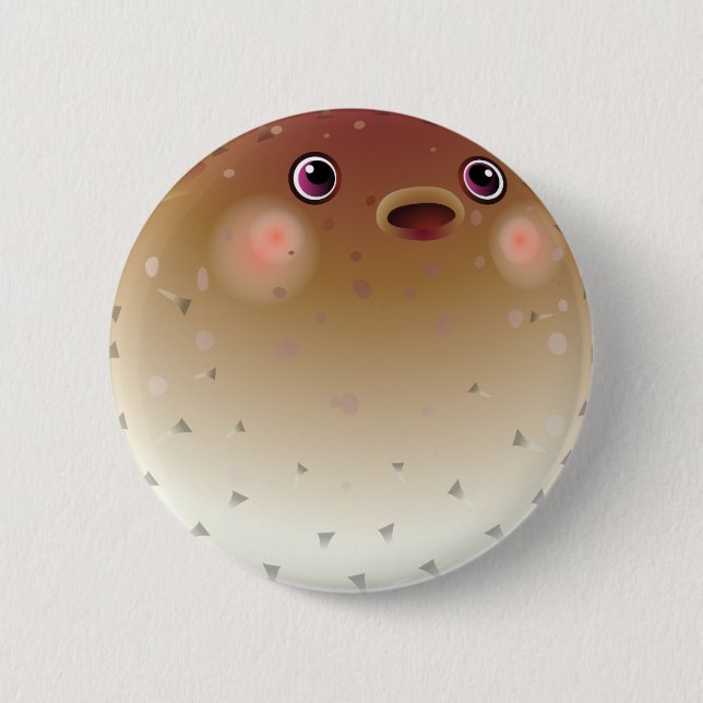 Happy puffer fish 6 cm round badge (Front)