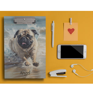 Happy Pug  at the Beach customisable Clipboard