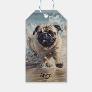 Happy Pug  at the Beach customisable Gift Tags