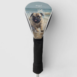 Happy Pug at the Beach customisable Golf Head Cover