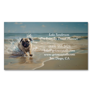 Happy Pug  at the Beach customisable Magnetic Business Card