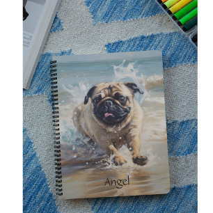 Happy Pug at the Beach customisable Notebook