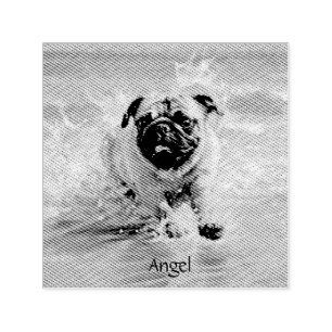 Happy Pug  at the Beach customisable Self-inking Stamp