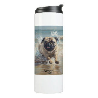 Happy Pug at the Beach customisable Thermal Tumbler
