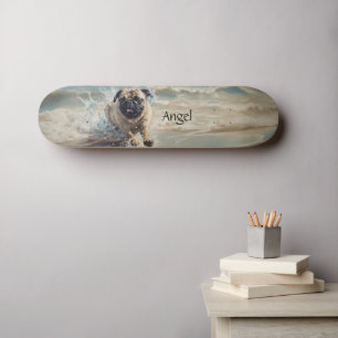 Happy Pug  at the Beach customizable Skateboard