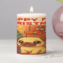 Happy Pug Christmas Candle 