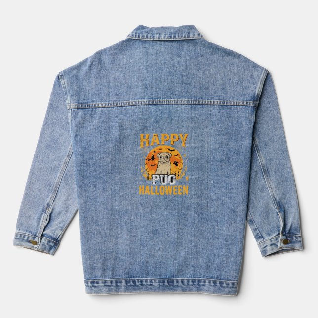 Happy Pug Halloween Spooky Dog Design_1 Denim Jacket (Back)
