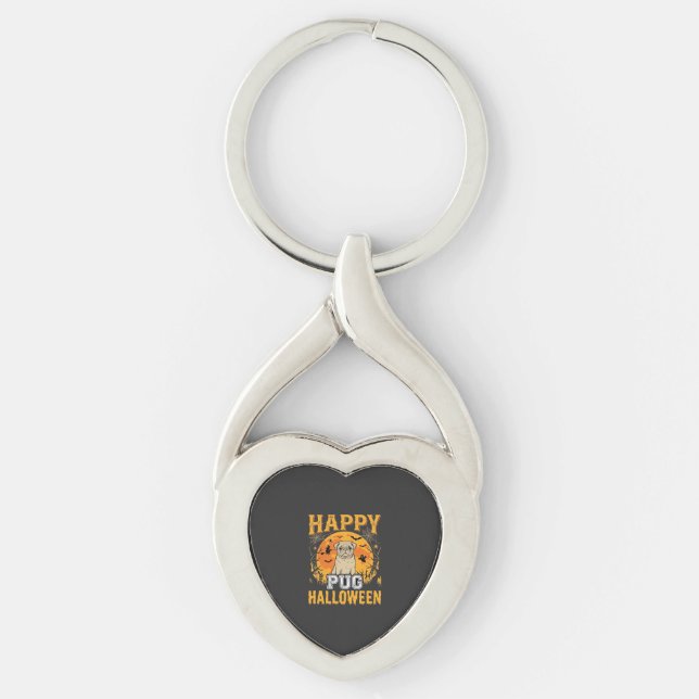 Happy Pug Halloween Spooky Dog Design_1 Key Ring (Front)
