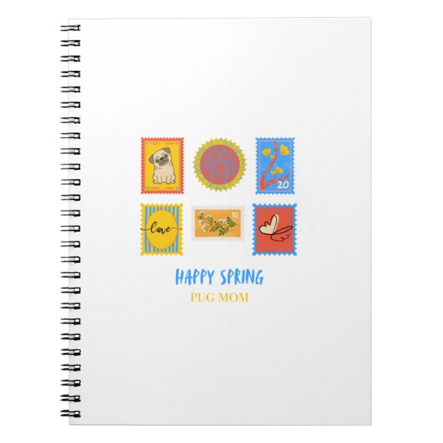 Happy Pug Spring Stamp  Notebook (Front)