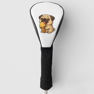 Happy pug with ice cream summer cartoon golf head cover