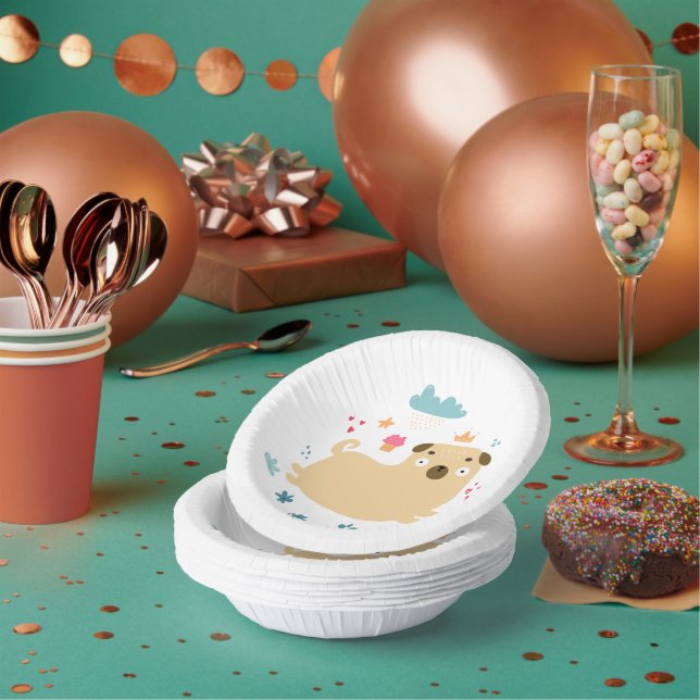 Happy Puggy Paper Bowls Plate (Multi)