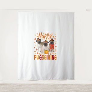 Happy Pugsgiving Cute Thanksgiving Pug Dog Wears P Tapestry