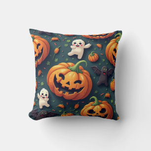 Happy Pumpkin and Ghost Halloween Cushion