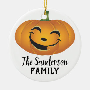 Happy Pumpkin Custom Family Name Halloween Tree Ceramic Tree Decoration