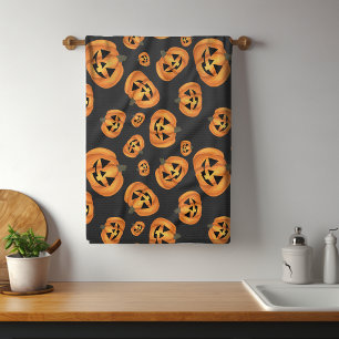 Happy Pumpkin Face   Halloween Tea Towel