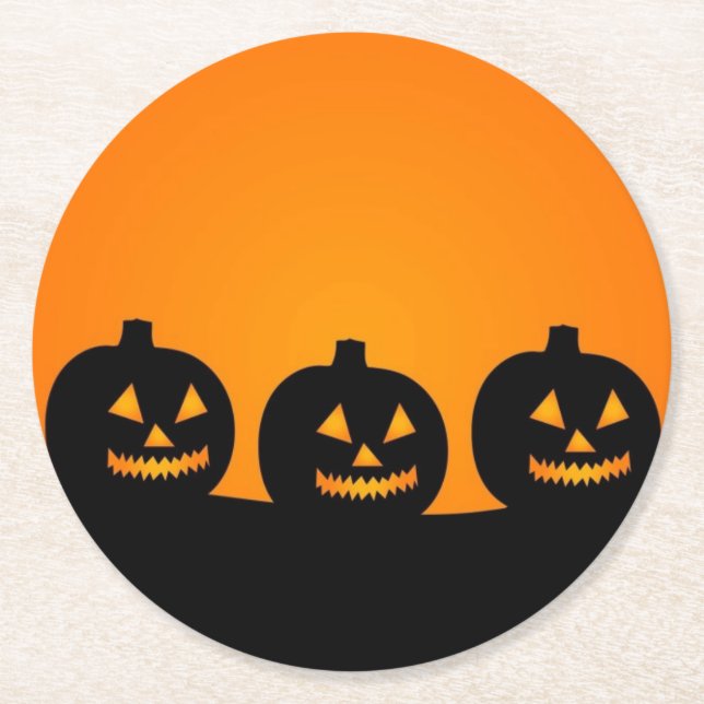 Happy Pumpkin Face Round Paper Coaster (Front)