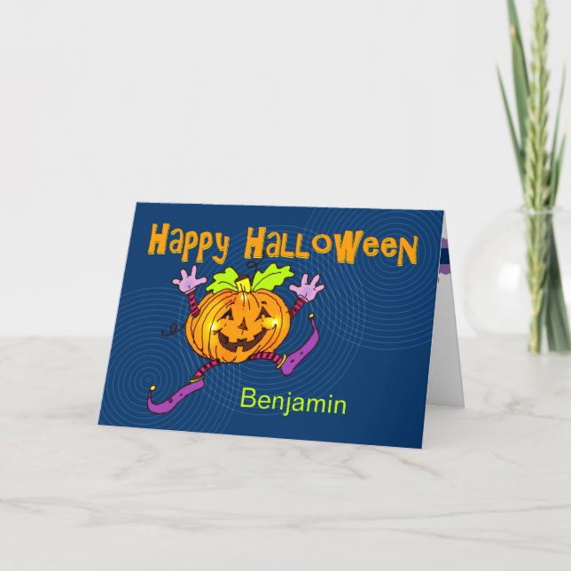 Happy Pumpkin Happy Halloween Custom Name Card (Front)