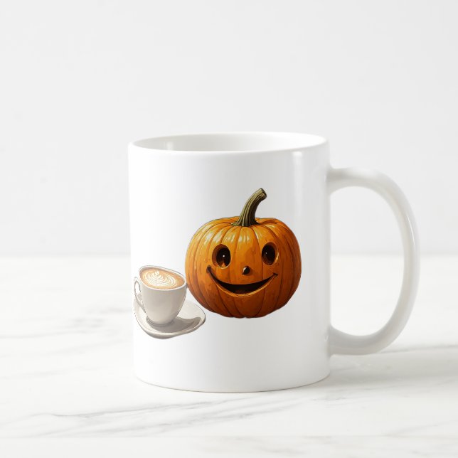 Happy Pumpkin Holding Latte For Cosy Fall Days 🍁 Coffee Mug (Right)