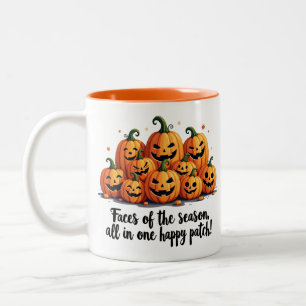 Happy Pumpkin Patch Faces Two-Tone Coffee Mug