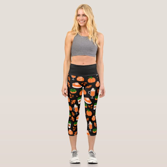 happy pumpkin spice coffee season capri leggings (Front)