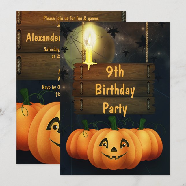 Happy Pumpkins 9th Birthday Party Invitation (Front/Back)