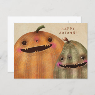 Happy Pumpkins  - Cute Halloween Holiday Postcard
