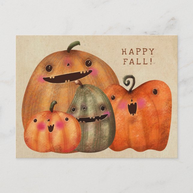 Happy Pumpkins  - Cute Halloween Postcard (Front)