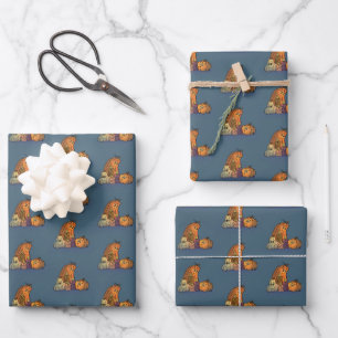 Happy Pumpkins with Candles Wrapping Paper Sheet