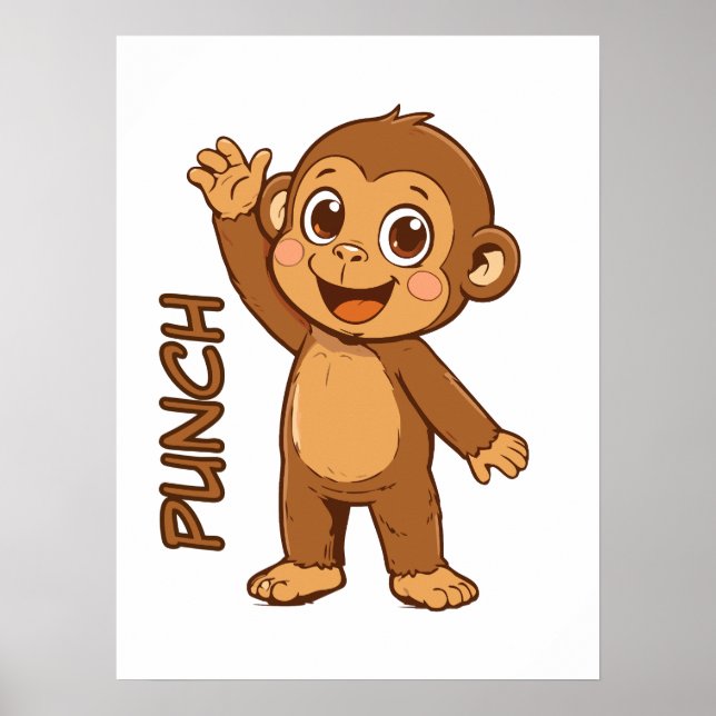 Happy Punch Little Monkey Cartoon Poster - WallArt (Front)