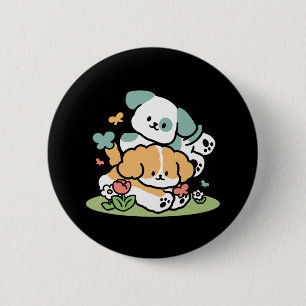 Happy Puppies Rolling Into May – Kawaii Dog Art 6 Cm Round Badge