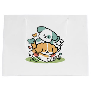 Happy Puppies Rolling Into May – Kawaii Dog Art Large Gift Bag