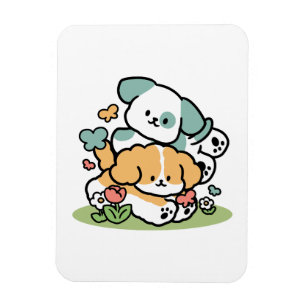 Happy Puppies Rolling Into May – Kawaii Dog Art Magnet