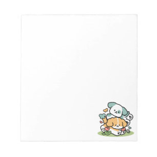 Happy Puppies Rolling Into May – Kawaii Dog Art Notepad